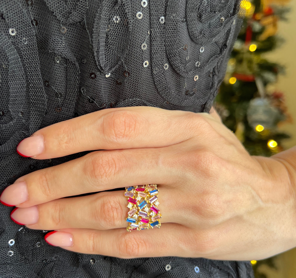 Stacie Rainbow Baguette Ring