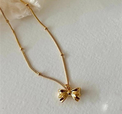 Dainty Bow Necklace- Gold
