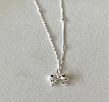 Dainty Bow Necklace- Silver