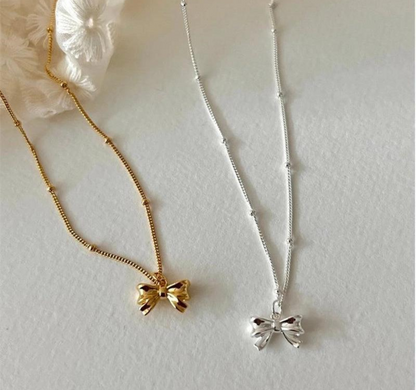 Dainty Bow Necklace- Gold