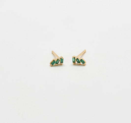 Green Baguette Studs
