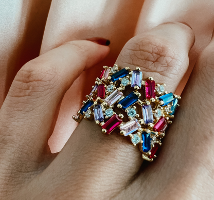 Stacie Rainbow Baguette Ring